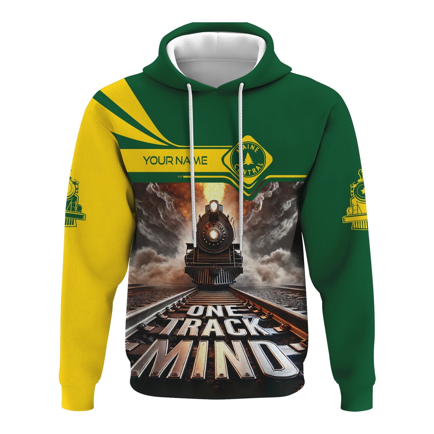 Railspirit Personalized Maine Central Railroad Hoodie One Track Mind Train Printed ZIp Up Hoodie
