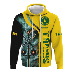 Railspirit Custom Name Maine Central Railroad Hoodie Railroad Crossing Sign Printed Zip Hoodie