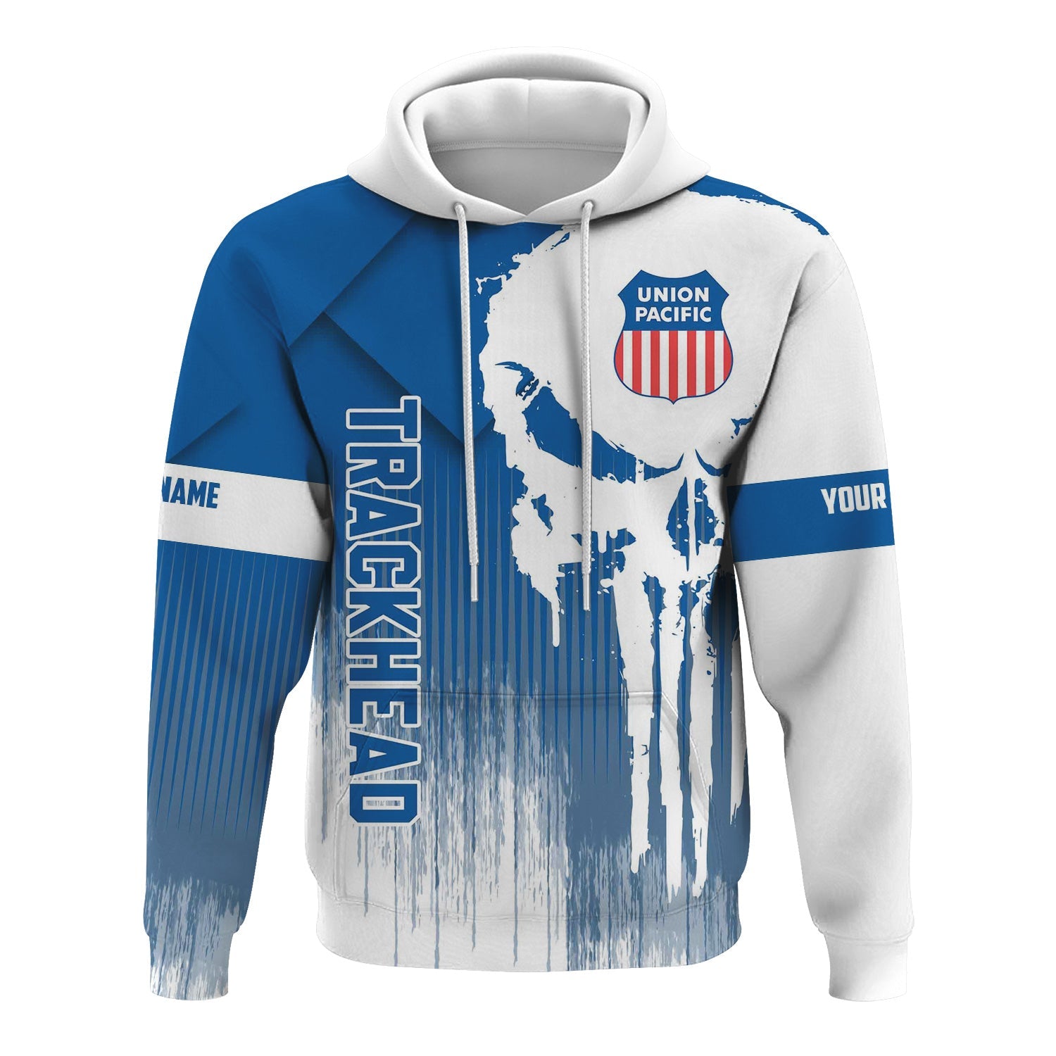 Railspirit Personalized Union Pacific Railroad Hoodie Skull Design with Custom Job Big Boy Train Zip Up Hoodie for Trackhead Crew