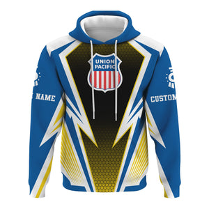 Railspirit Personalized Union Pacific Railroad Hoodie Lightning Graphic Style Big Boy Zip Up Hoodie Gift Idea For Train Lover