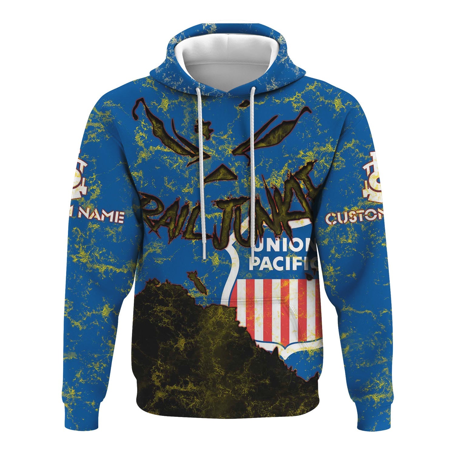 Railspirit Personalized Union Pacific Railroad Hoodie Torn Graphic Style Big Boy Train Zip Up Hoodie For Rail Junkie