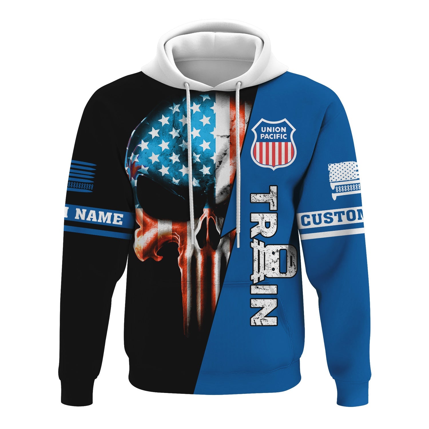 Railspirit Personalized Union Pacific Railroad Hoodie Train Skull American Flag Big Boy Zip Up Hoodie All Over Print