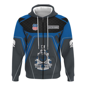 Railspirit Personalized Union Pacific Railroad Hoodie Steam Locomotive Engine Graphic Big Boy Train Zip Up Hoodie All Over Print