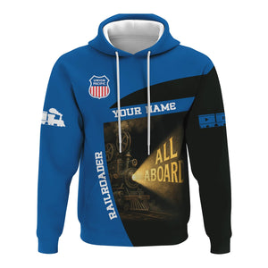 Railspirit Personalized Union Pacific Railroad Hoodie All Aboard Steam Train Movie Projector Style Big Boy Zip Up Hoodie
