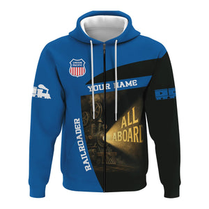 Railspirit Personalized Union Pacific Railroad Hoodie All Aboard Steam Train Movie Projector Style Big Boy Zip Up Hoodie