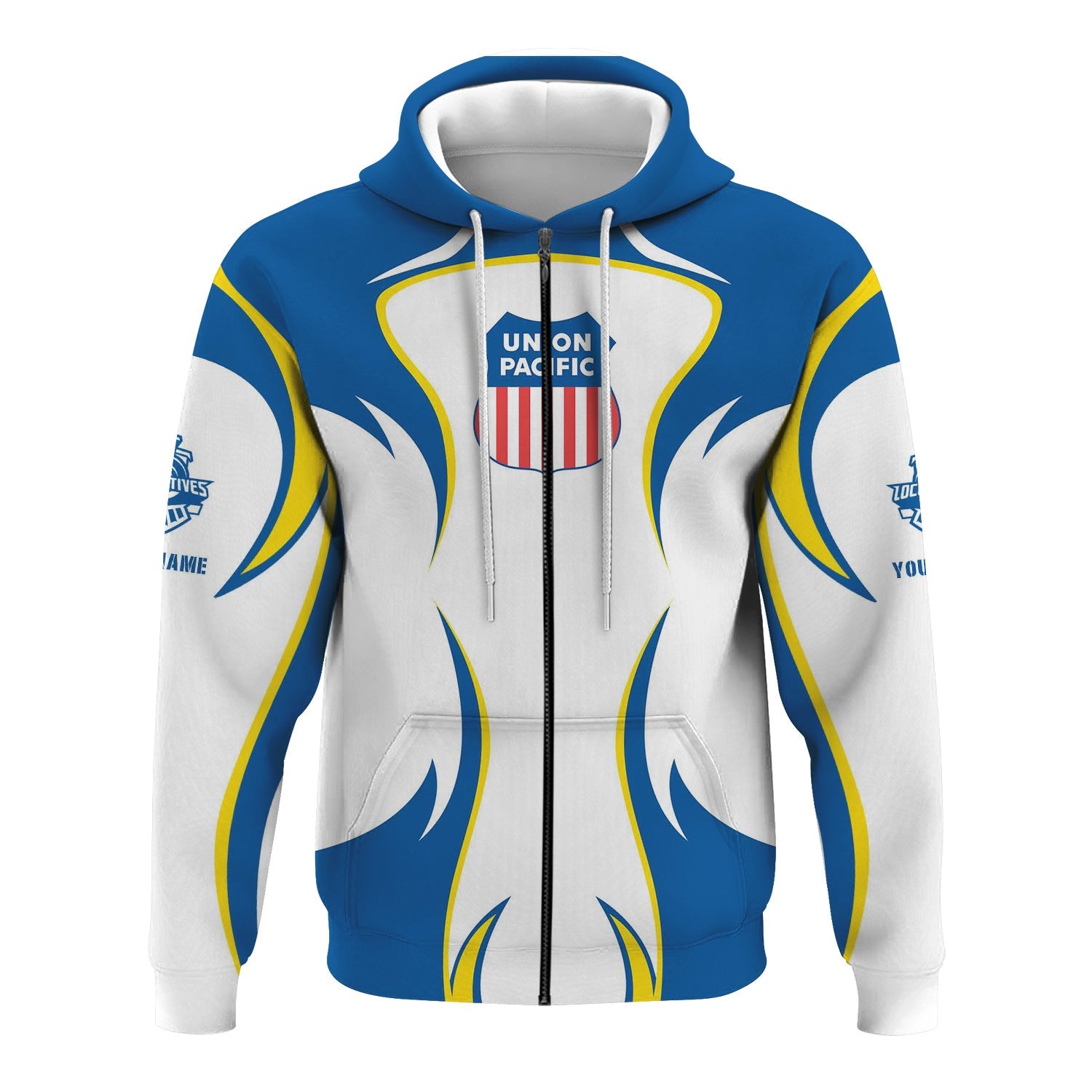 Railspirit Personalized Union Pacific Railroad Hoodie Distinctive Flame Style Big Boy Zip Up Hoodie For Steam Engine Addict