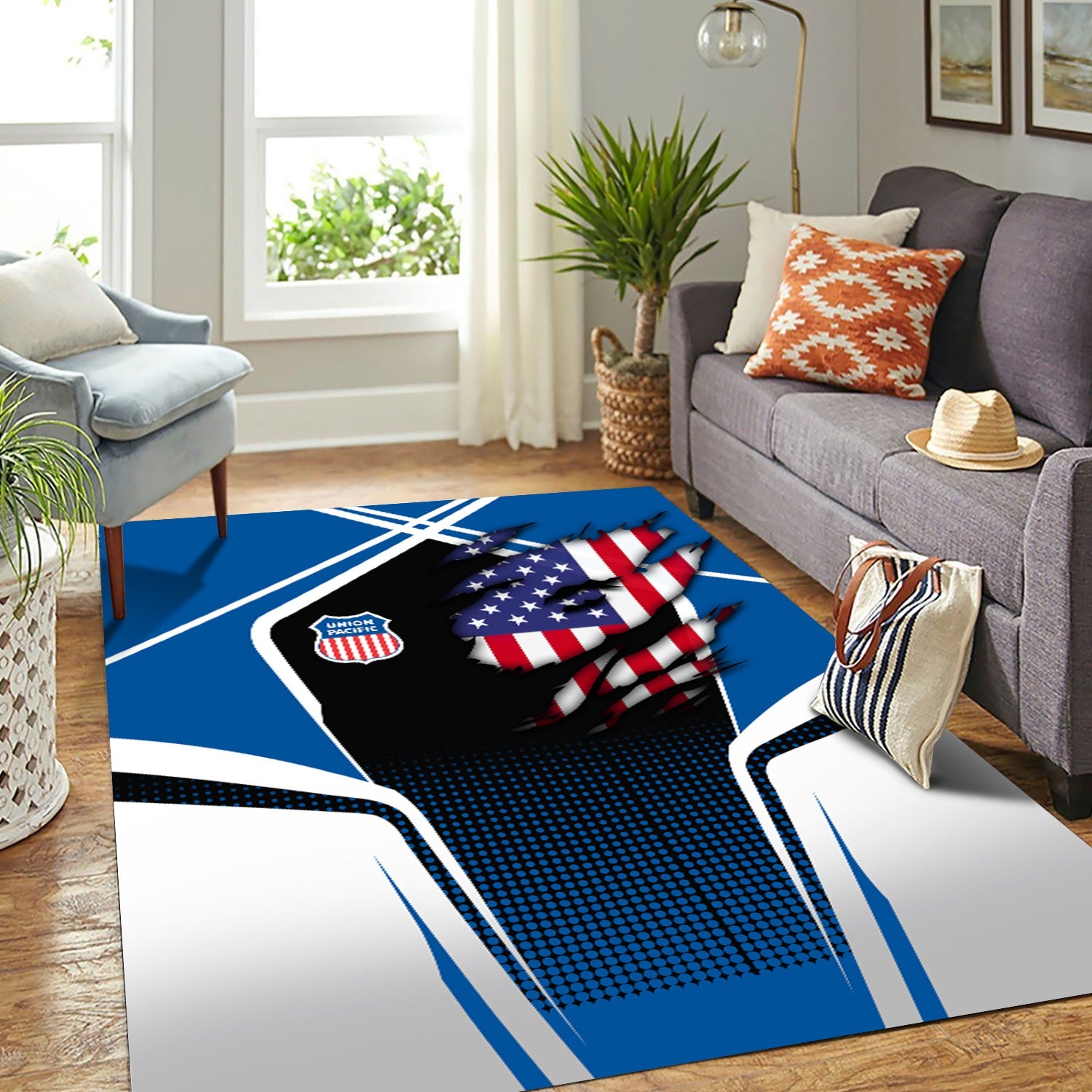 Railspirit Personalized Union Pacific Railroad Area Rug American Eagle Vintage Train Big Boy Rug