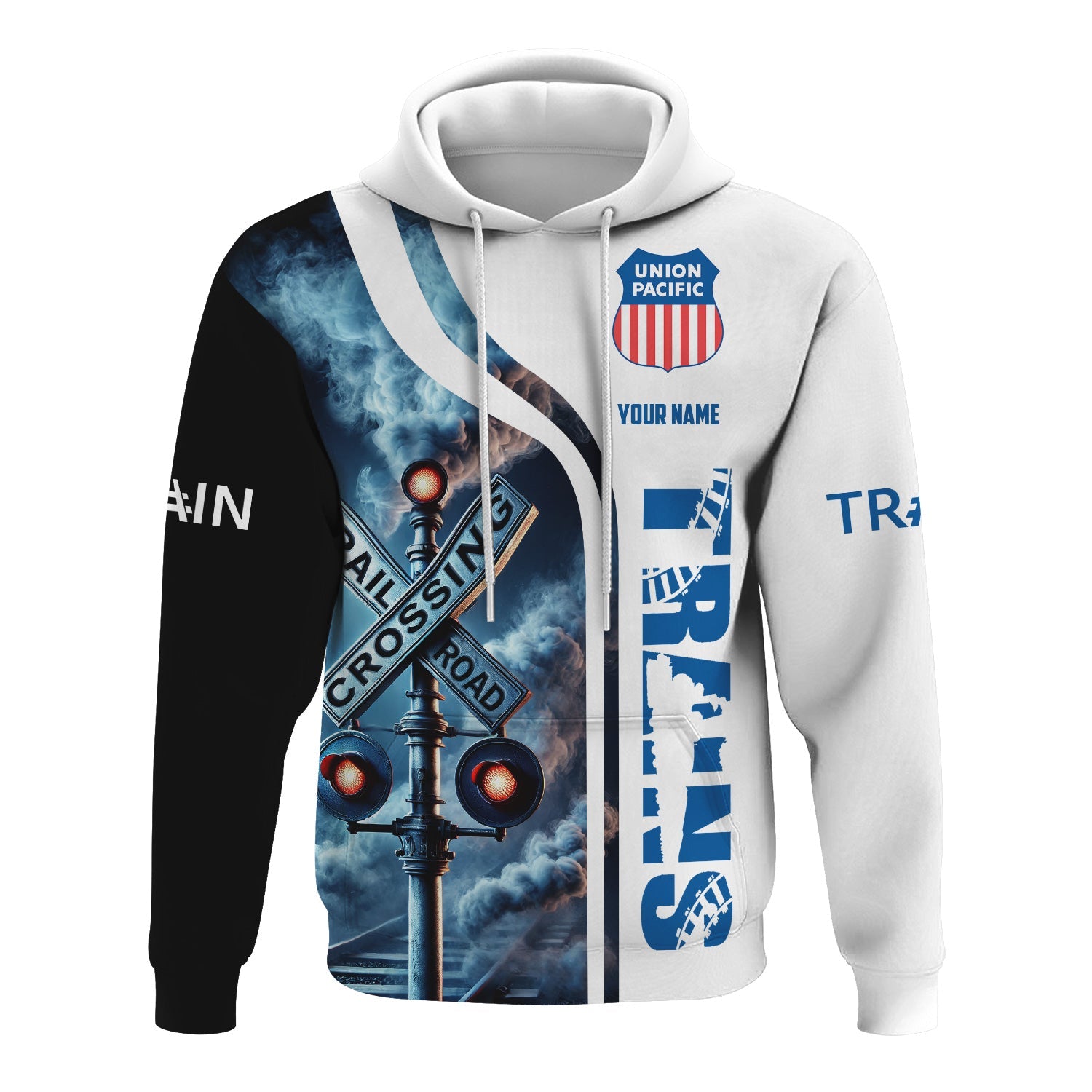 Railspirit Custom Name Union Pacific Railroad Hoodie Railroad Crossing Sign Big Boy Printed Zip Hoodie
