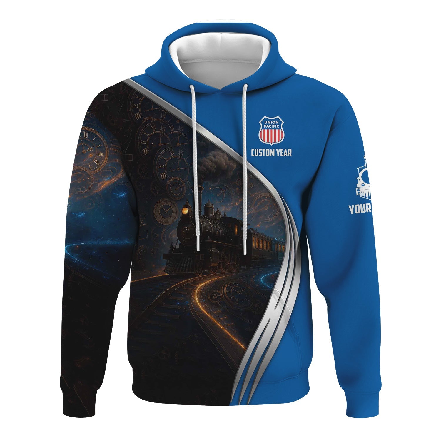 Railspirit Personalized Union Pacific Railroad Hoodie Steampunk Locomotive with Custom Year Big Boy Train Zip Up Hoodie