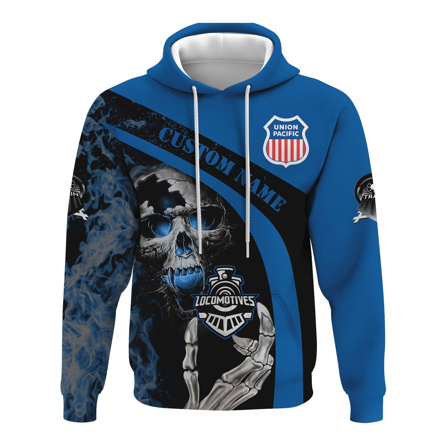 Railspirit Personalized Union Pacific Railroad Hoodie Flame Skull Design Big Boy Train Zip Up Hoodie for Locomotive Fans