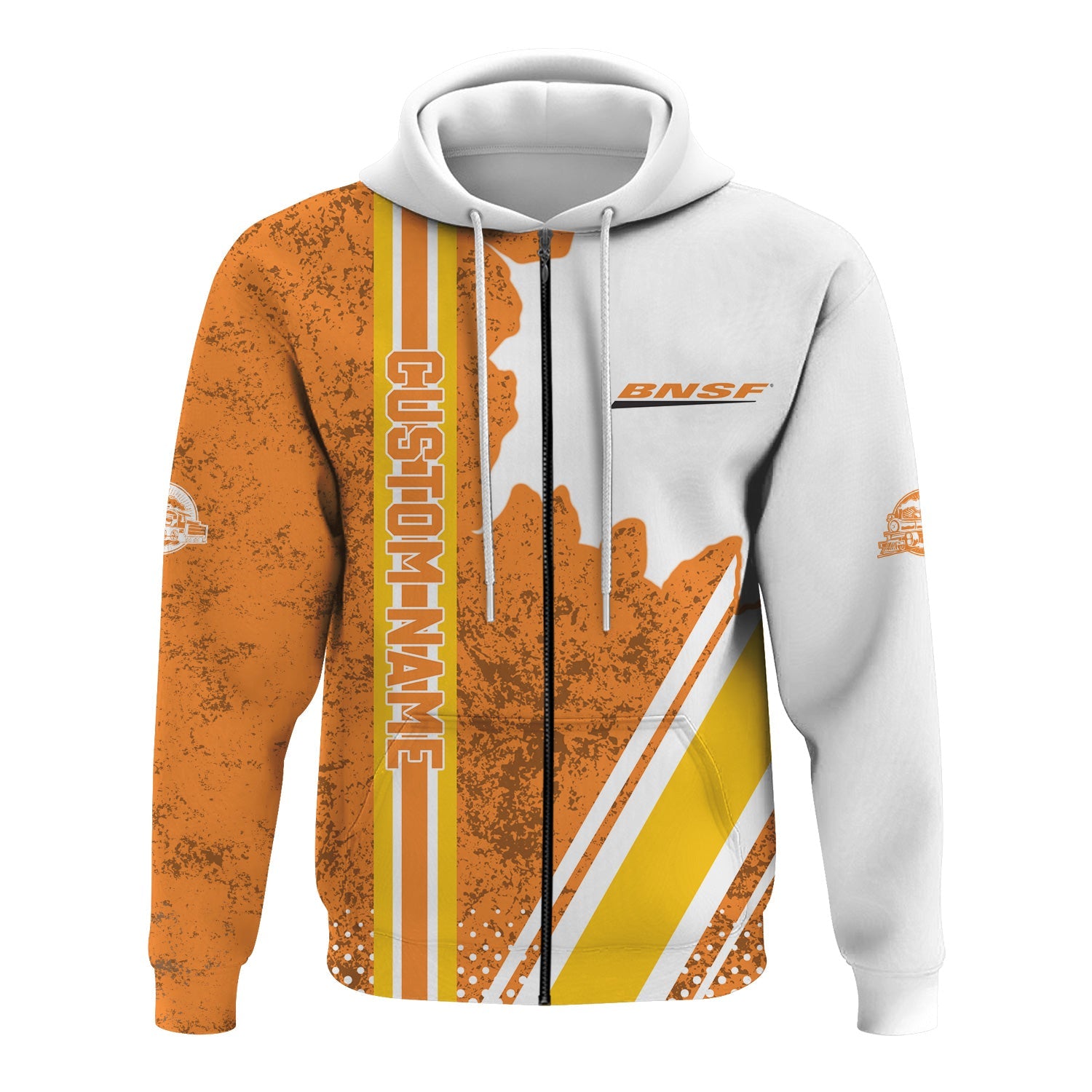 Railspirit Personalized BNSF Railway Hoodie All Over Printed Unisex Zip Up Hoodie