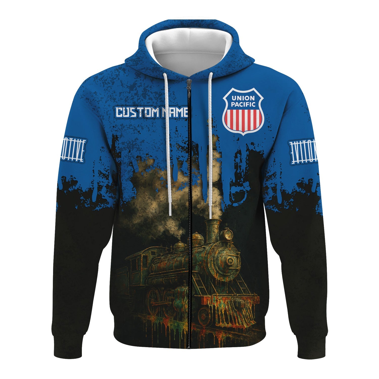 Railspirit Personalized Union Pacific Railroad Hoodie Vintage Train Art Style Big Boy Zip Up Hoodie For Locomotive Fans