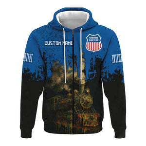 Railspirit Personalized Union Pacific Railroad Hoodie Vintage Train Art Style Big Boy Zip Up Hoodie For Locomotive Fans