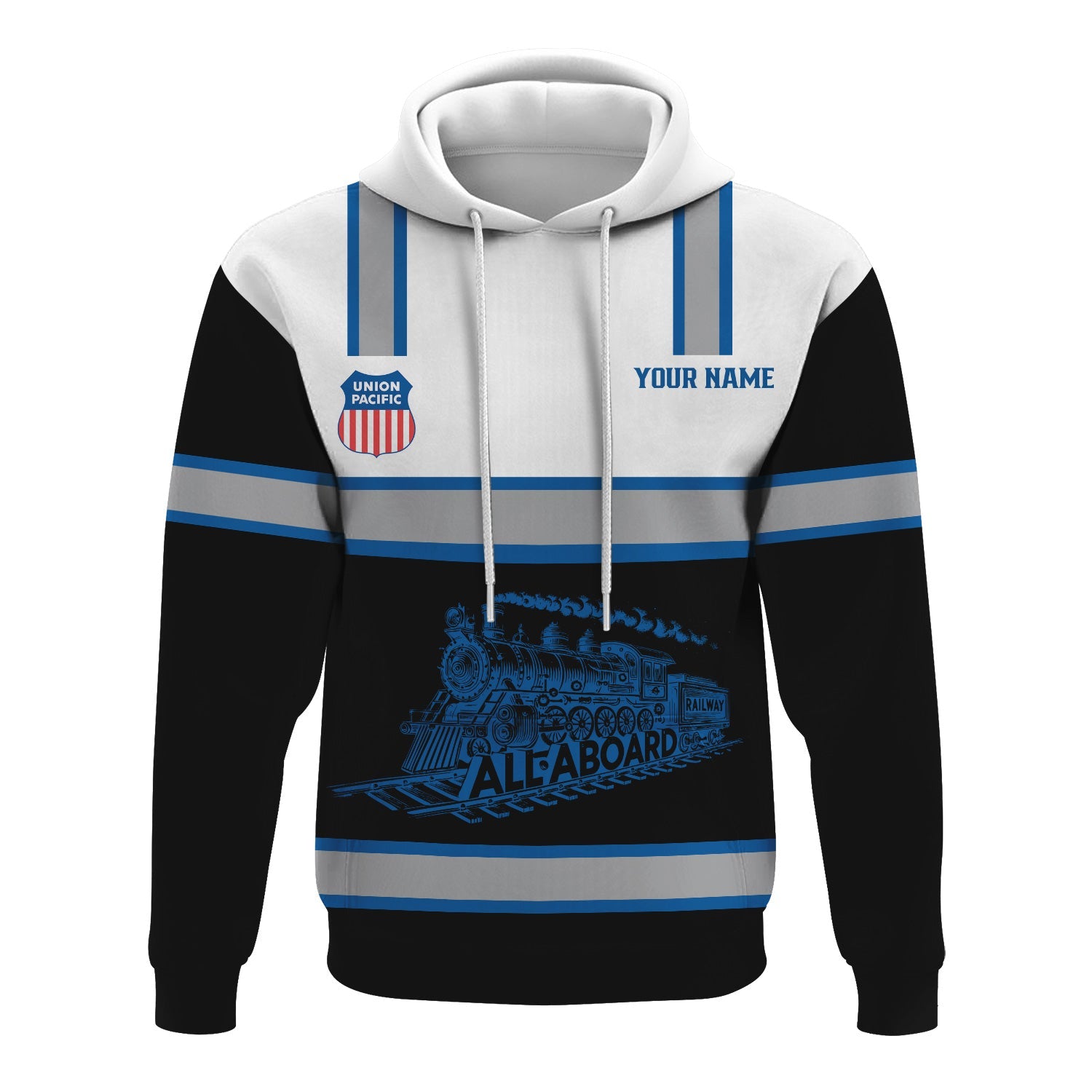 Railspirit Custom Name Union Pacific Railroad Hoodie Eat Train Sleep Repeat Big Boy Printed Train Zip Hoodie