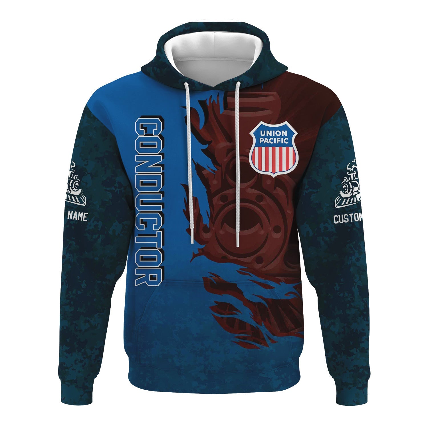 Railspirit Personalized Union Pacific Railroad Hoodie Blazing Style with Custom Position Big Boy Train Zip Up Hoodie