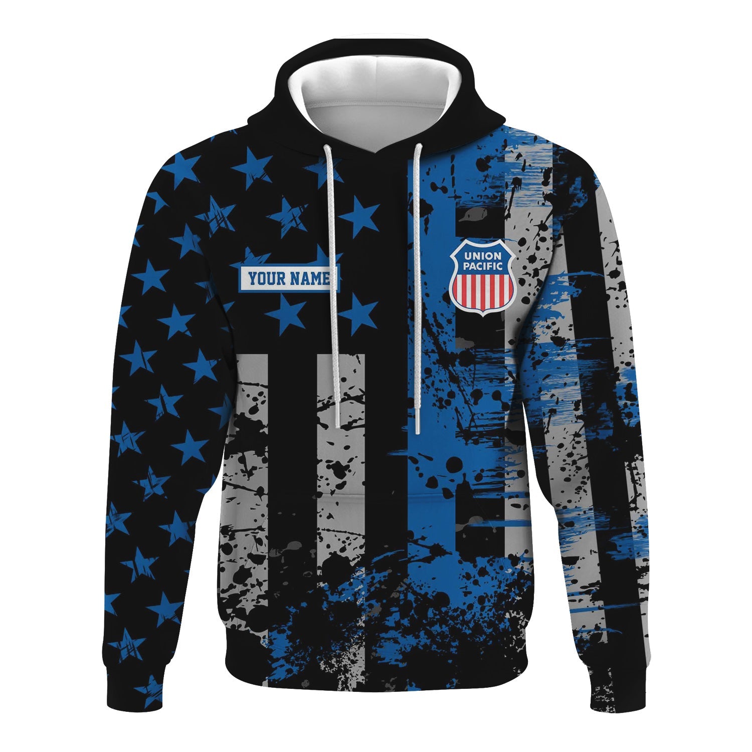 Railspirit Personalized Union Pacific Railroad Hoodie Artistic Paint American Flag Style Big Boy Train Zip Up Hoodie