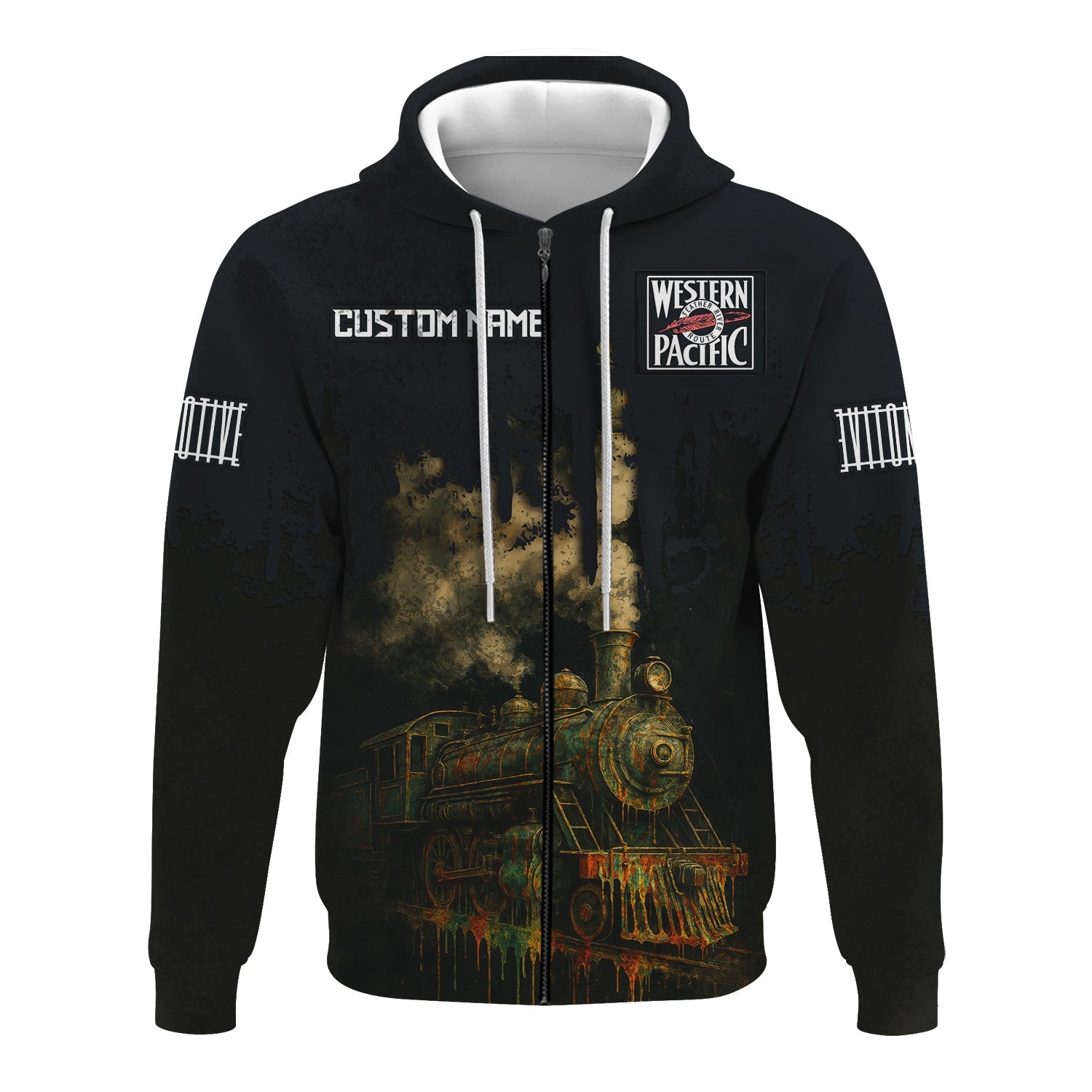 Railspirit Personalized Western Pacific Railroad Hoodie Vintage Train Art Style Zip Up Hoodie For Locomotive Fans