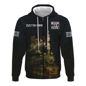Railspirit Personalized Western Pacific Railroad Hoodie Vintage Train Art Style Zip Up Hoodie For Locomotive Fans