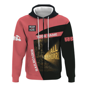 Railspirit Personalized Western Pacific Railroad Hoodie All Aboard Steam Train Movie Projector Style Zip Up Hoodie