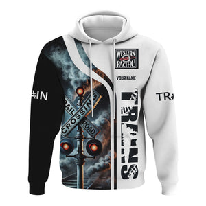 Railspirit Custom Name Western Pacific Railroad Hoodie Railroad Crossing Sign Printed Zip Hoodie