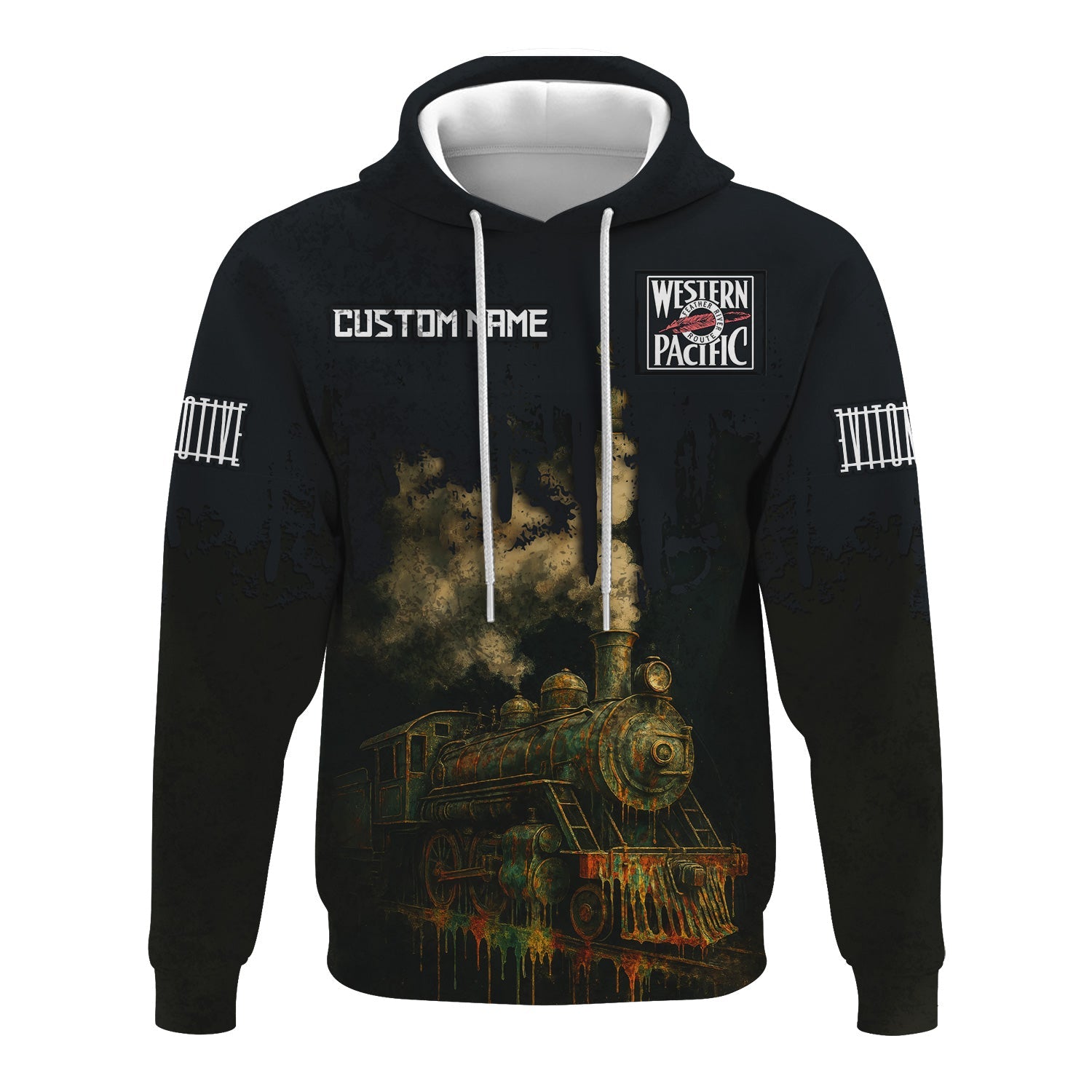 Railspirit Personalized Western Pacific Railroad Hoodie Vintage Train Art Style Zip Up Hoodie For Locomotive Fans
