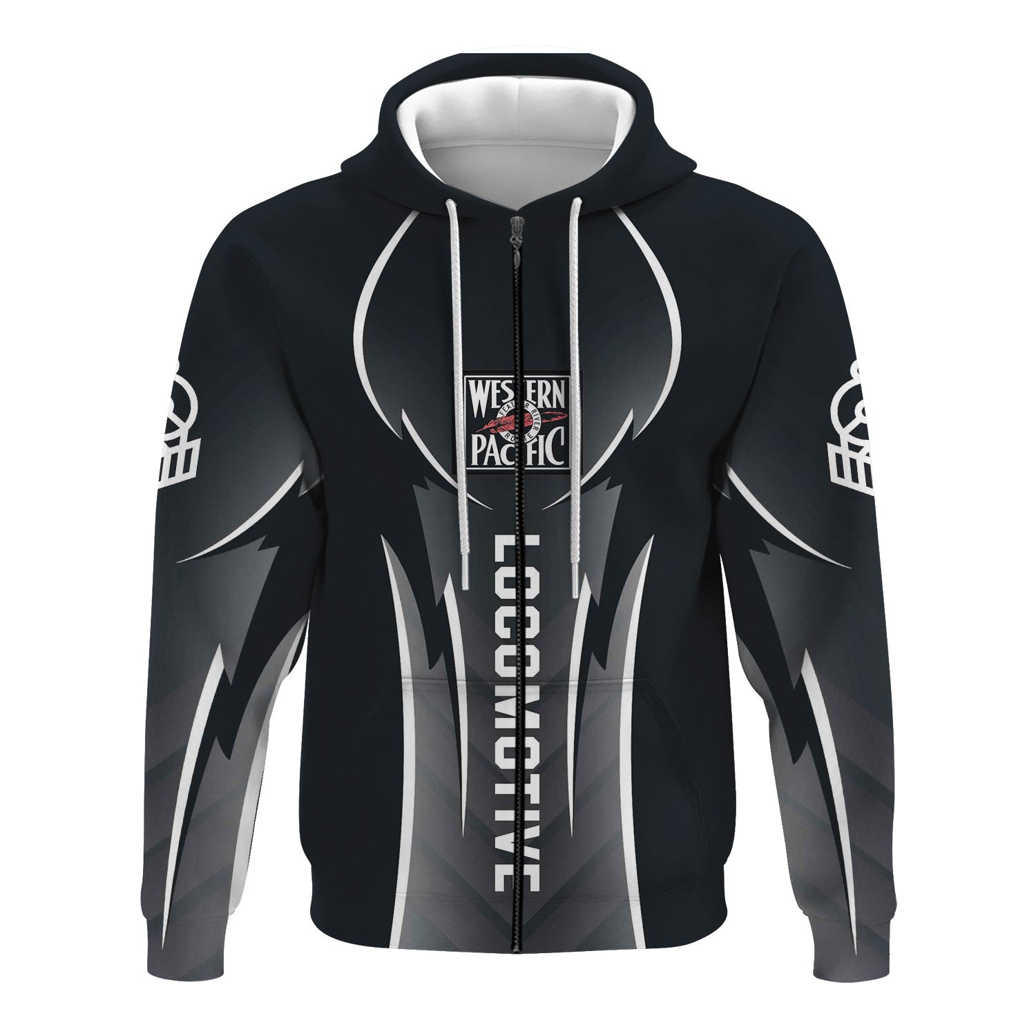 Railspirit Personalized Western Pacific Railroad Hoodie Striking Line Style Train Zip Up Hoodie For Locomotive Lovers