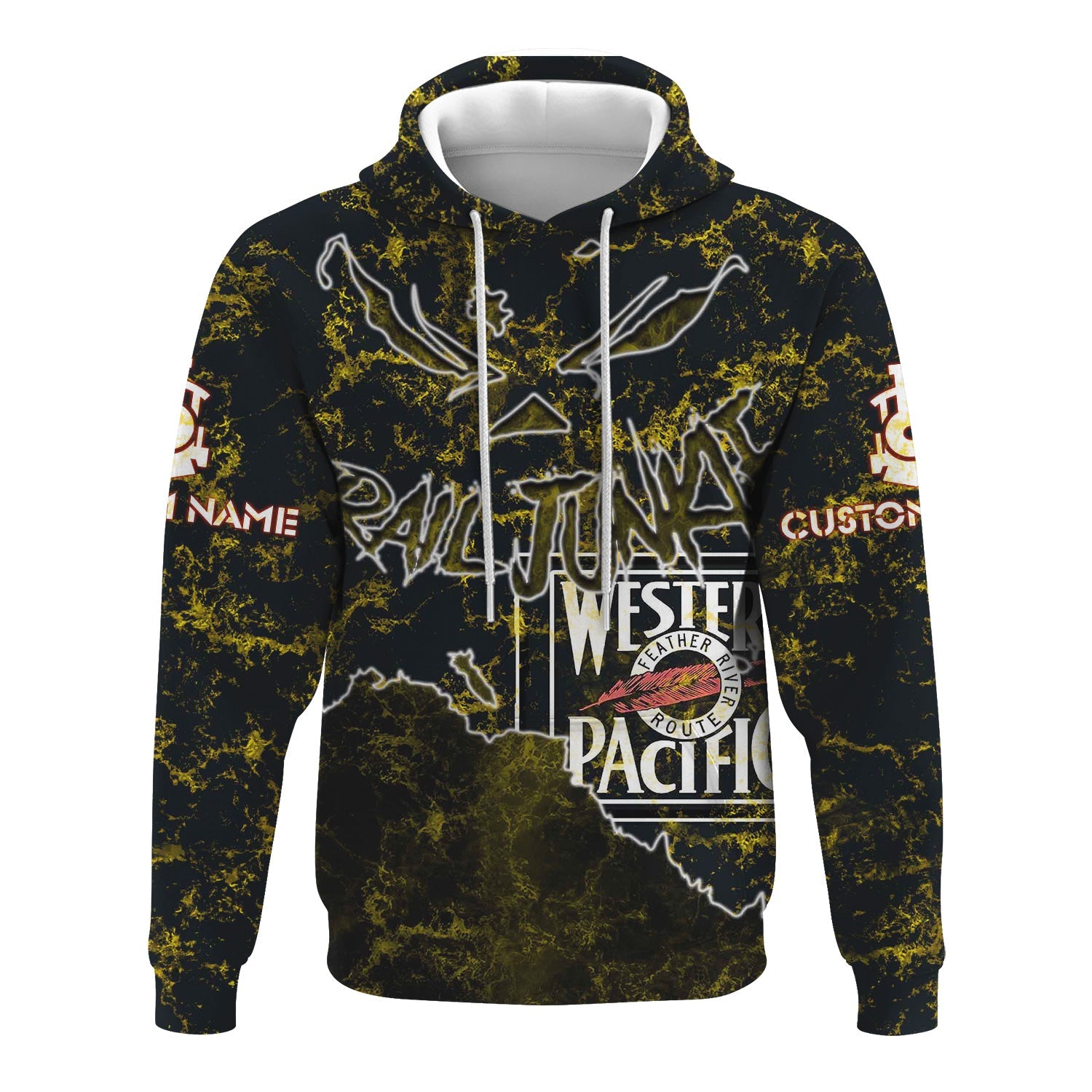 Railspirit Personalized Western Pacific Railroad Hoodie Torn Graphic Style Train Zip Up Hoodie For Rail Junkie