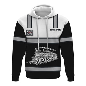 Railspirit Custom Name Western Pacific Railroad Hoodie Eat Train Sleep Repeat Printed Train Zip Hoodie