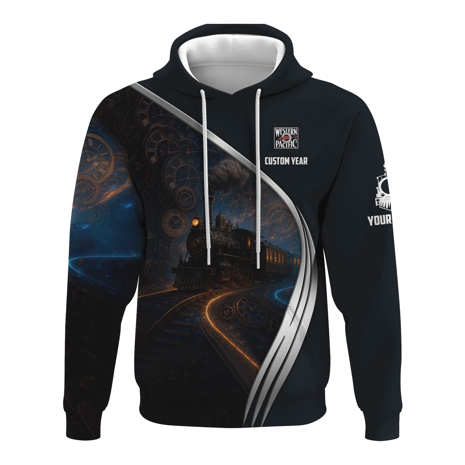 Railspirit Personalized Western Pacific Railroad Hoodie Steampunk Locomotive with Custom Year Train Zip Up Hoodie