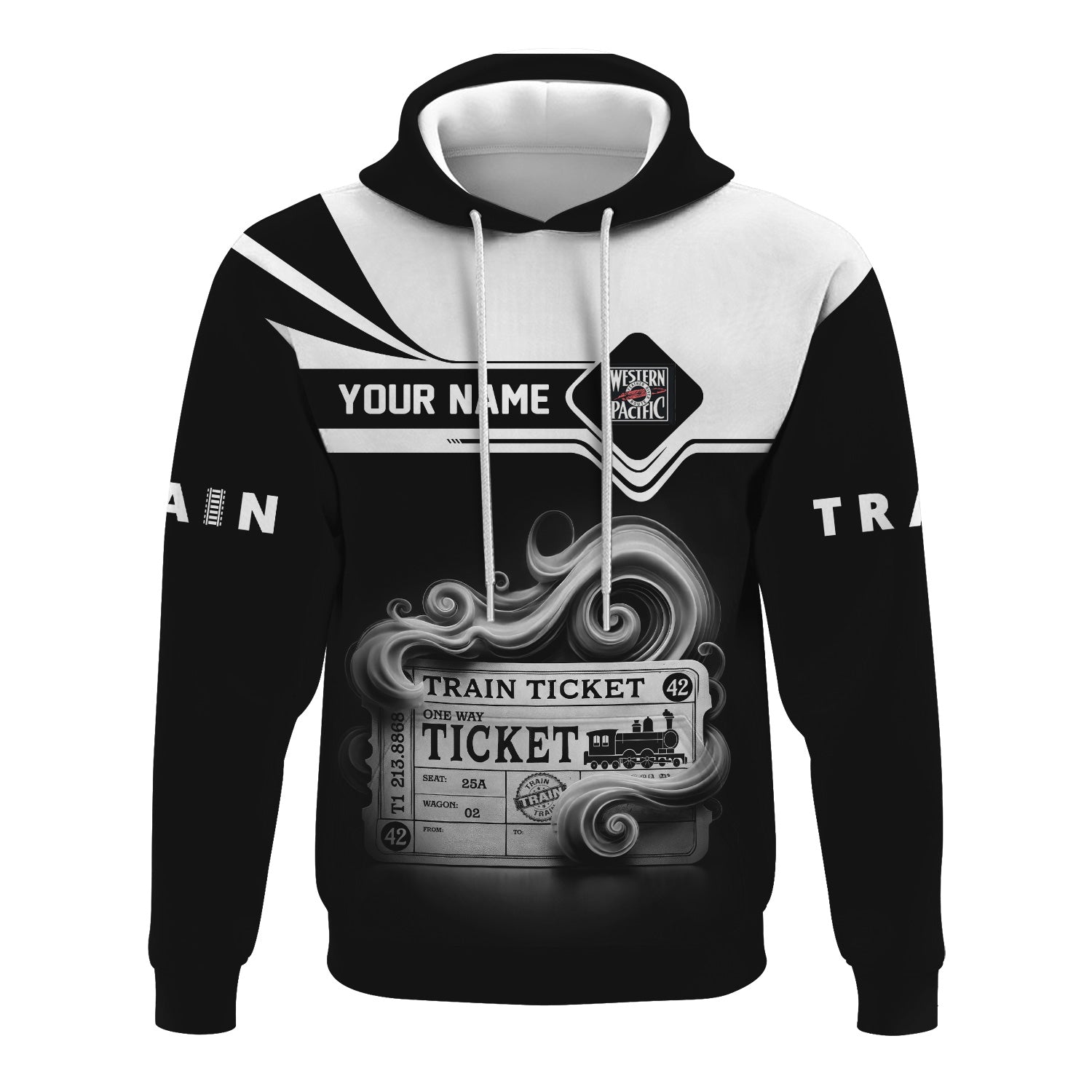 Railspirit Custom Name Western Pacific Railroad Hoodie American Train Ticket Printed Zip Hoodie
