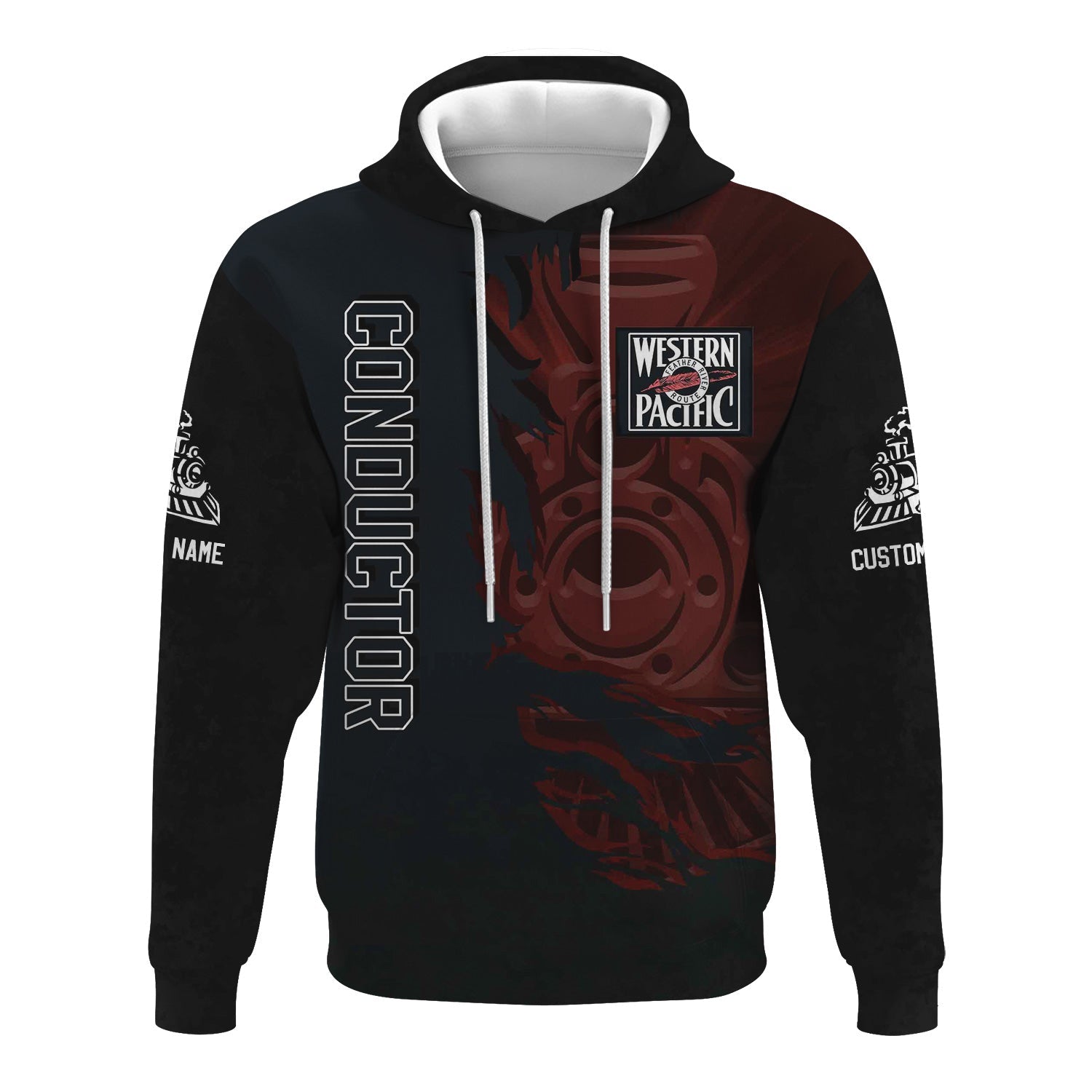 Railspirit Personalized Western Pacific Railroad Hoodie Blazing Style with Custom Position Train Zip Up Hoodie