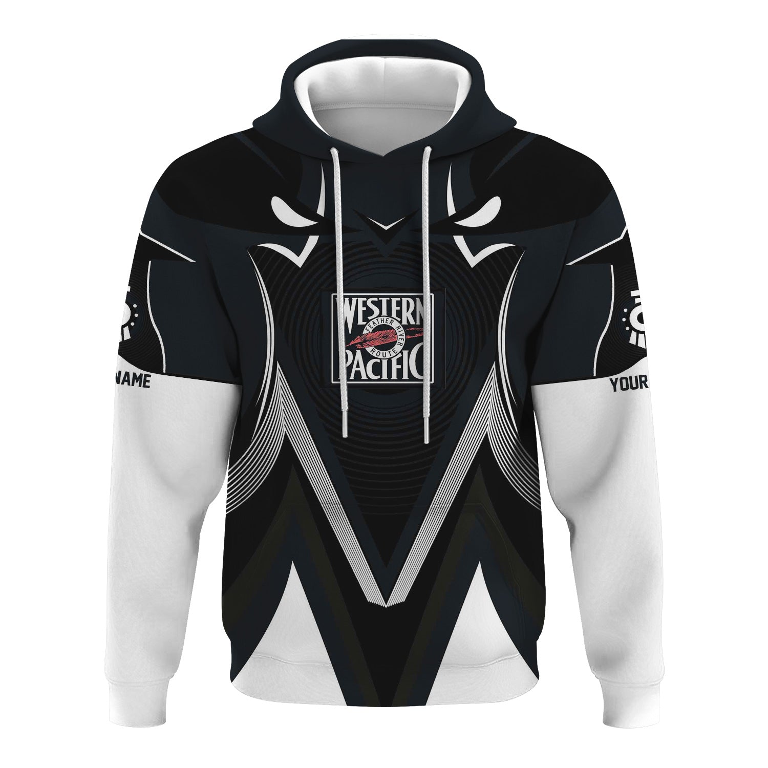 Railspirit Personalized Western Pacific Railroad Hoodie Vibrant Graphic Pattern Zip Up Hoodie For Train Enthusiasts