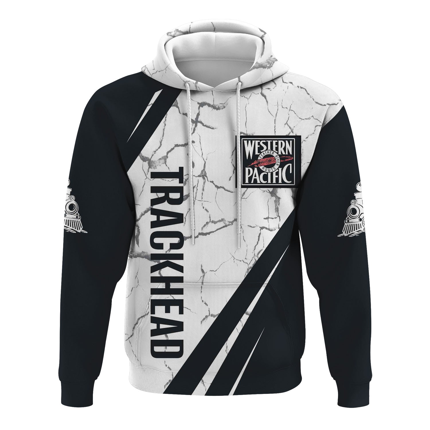 Railspirit Personalized Western Pacific Railroad Hoodie Crackle Texture Style Train Zip Up Hoodie For Trackhead