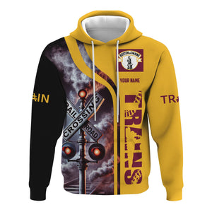 Railspirit Custom Name Boston and Maine Railroad Hoodie Railroad Crossing Sign Printed Zip Hoodie