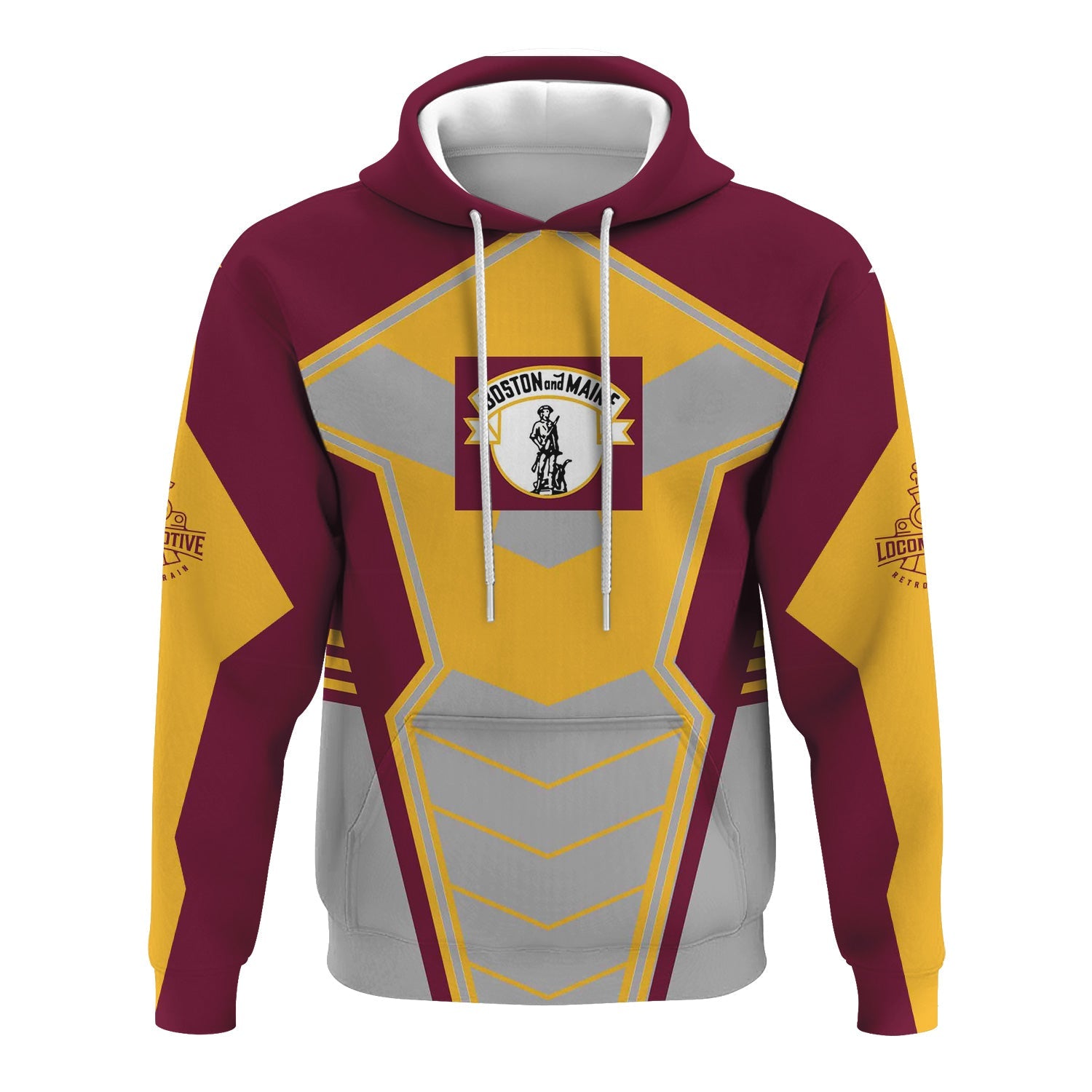 Railspirit Personalized Boston and Maine Railroad Hoodie Engine-Inspired Style Train Zip Up Hoodie for Railroad Fanatic