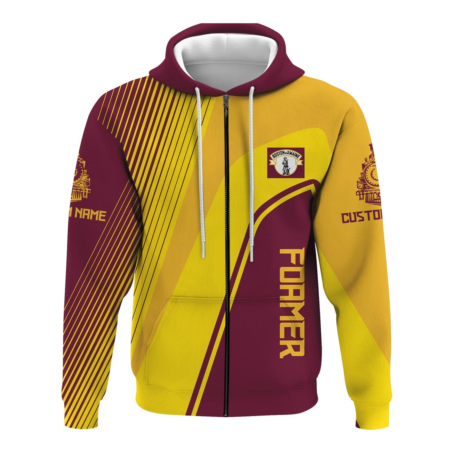 Railspirit Personalized Boston and Maine Railroad Hoodie Vibrant Striking Style Zip Up Hoodie For Rail Enthusiasts