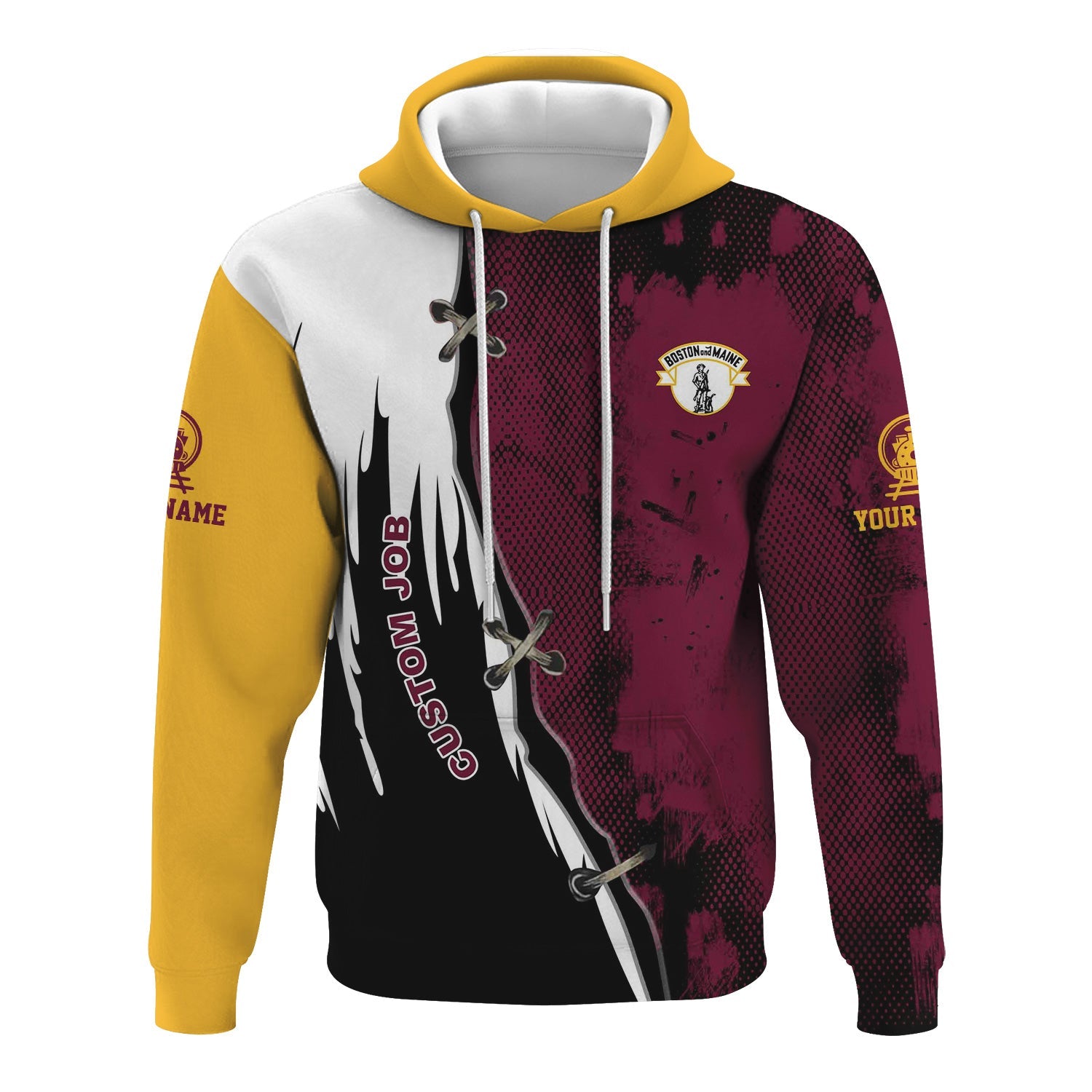 Railspirit Personalized Boston and Maine Railroad Hoodie Retro Stitches Design with Custom Position Train Zip Up Hoodie