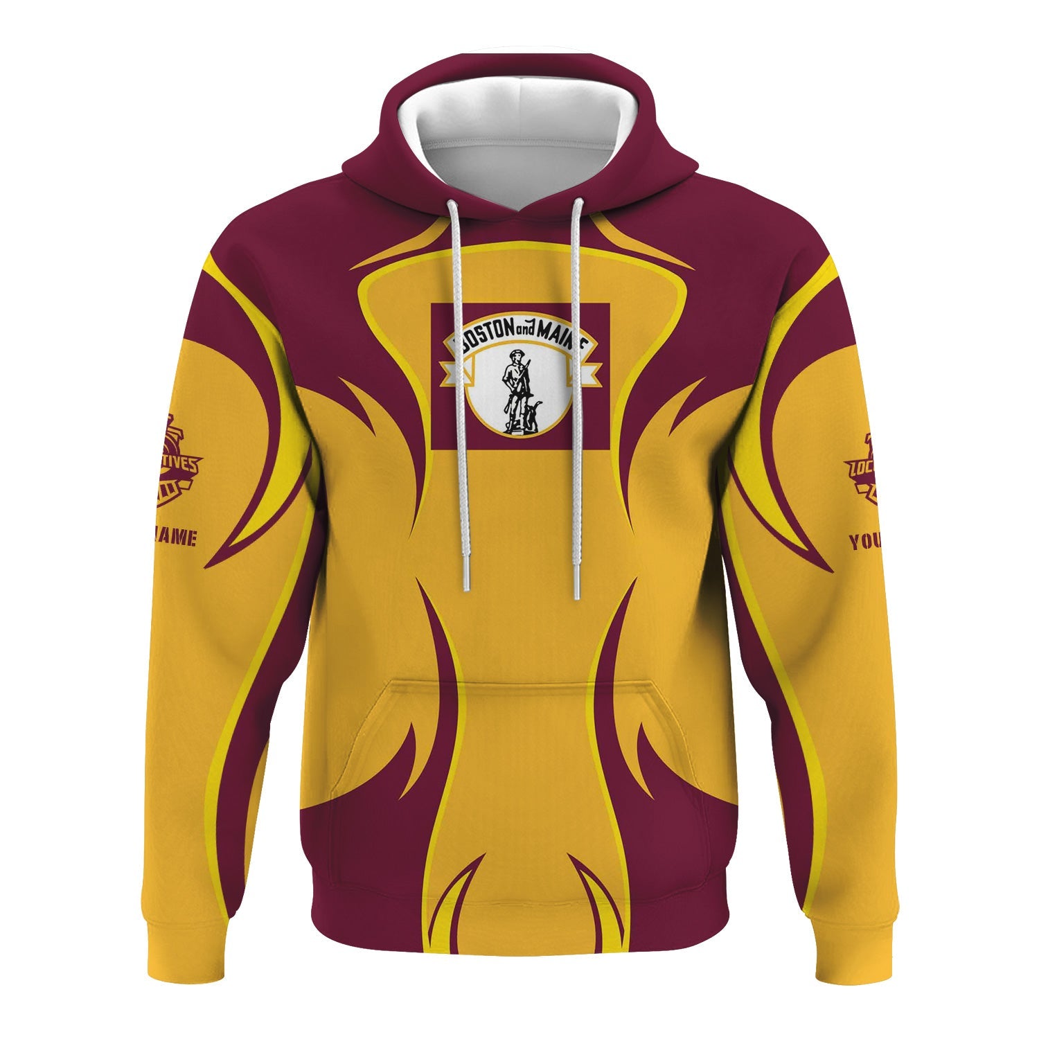 Railspirit Personalized Boston and Maine Railroad Hoodie Distinctive Flame Style Zip Up Hoodie For Steam Engine Addict