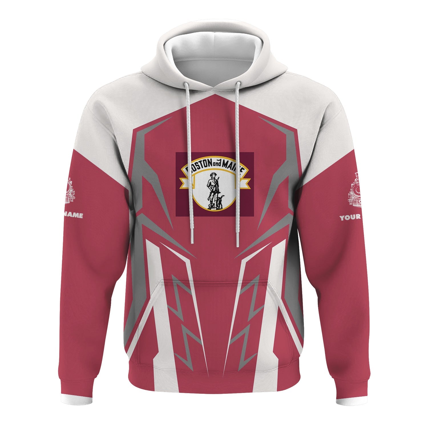 Railspirit Personalized Boston and Maine Railroad Hoodie Futuristic Design with Custom Job Train Zip Up Hoodie