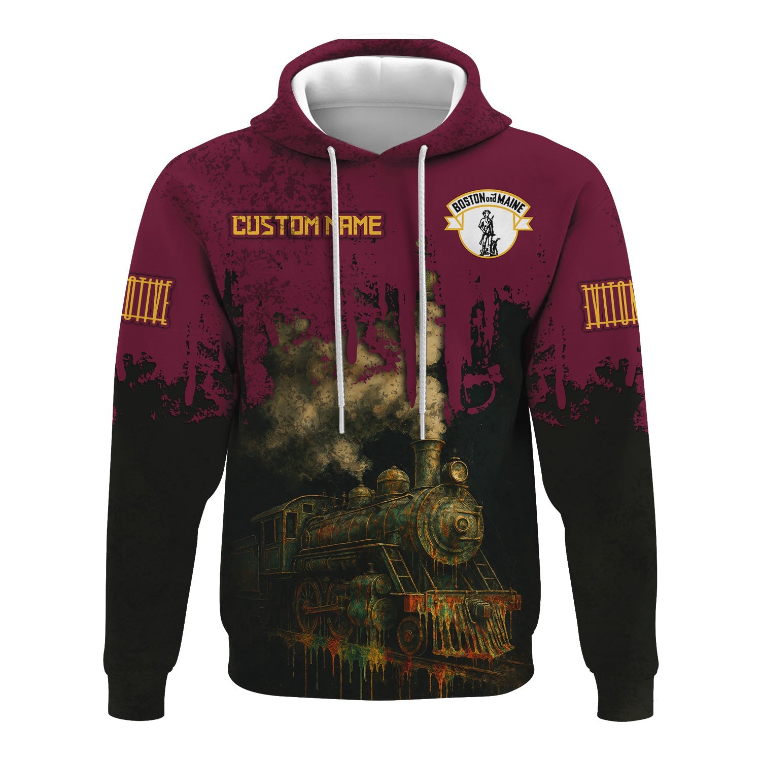 Railspirit Personalized Boston and Maine Railroad Hoodie Vintage Train Art Style Zip Up Hoodie For Locomotive Fans
