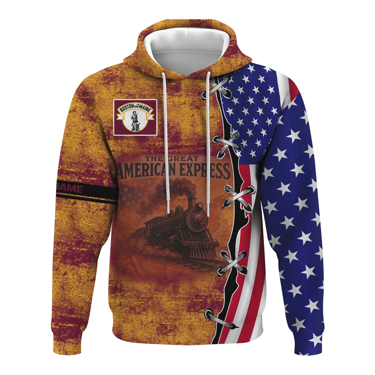 Railspirit Personalized Boston and Maine Railroad Hoodie Retro American Express Train With USA Flag Zip Up Hoodie