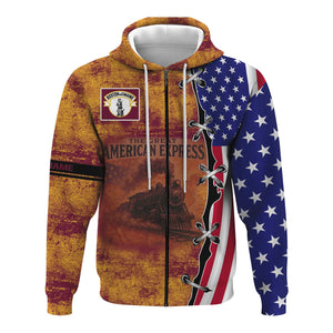 Railspirit Personalized Boston and Maine Railroad Hoodie Retro American Express Train With USA Flag Zip Up Hoodie