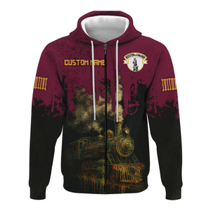 Railspirit Personalized Boston and Maine Railroad Hoodie Vintage Train Art Style Zip Up Hoodie For Locomotive Fans