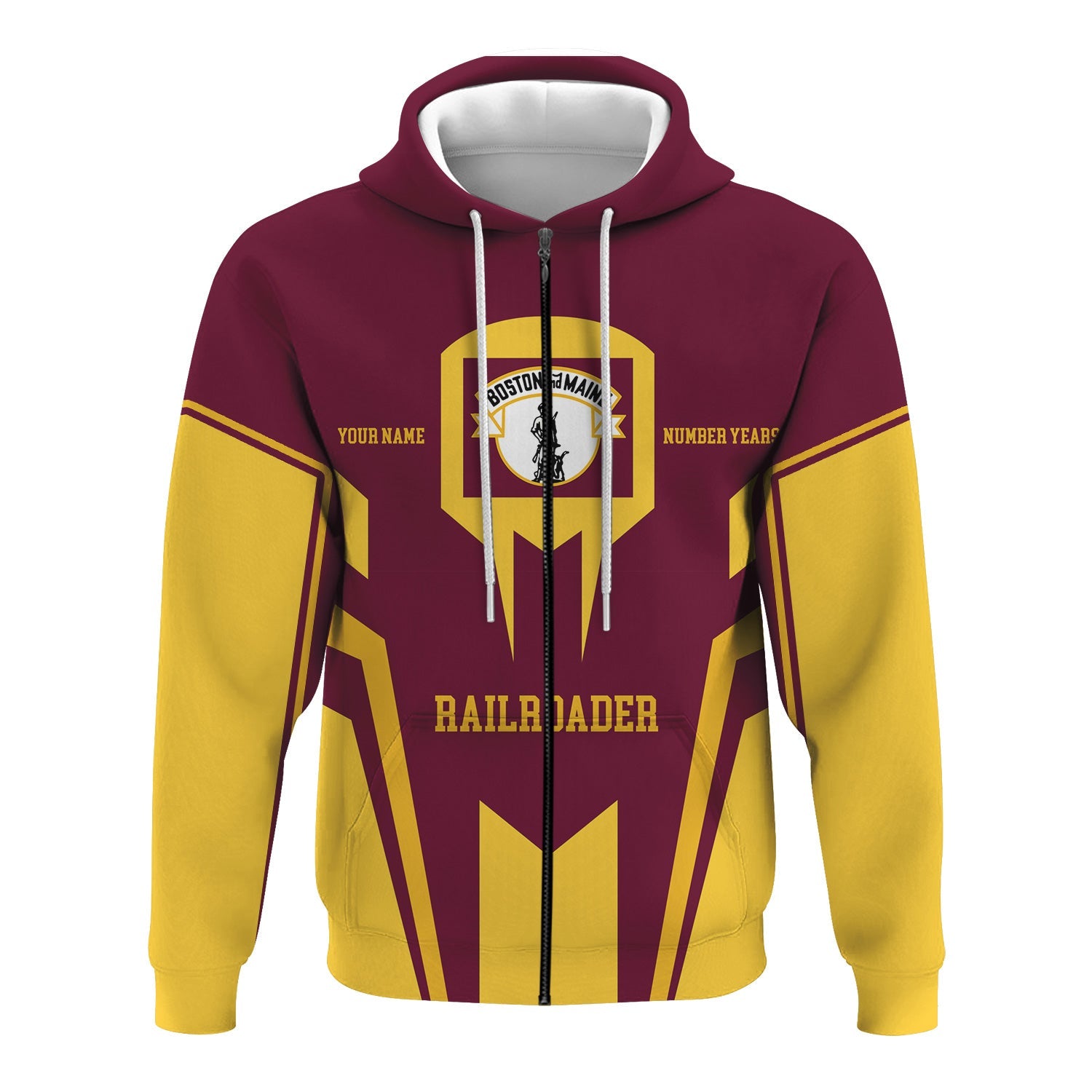 Railspirit Personalized Boston and Maine Railroad Hoodie Custom Year Railroader Zip Up Hoodie Gift Idea For Train Lover