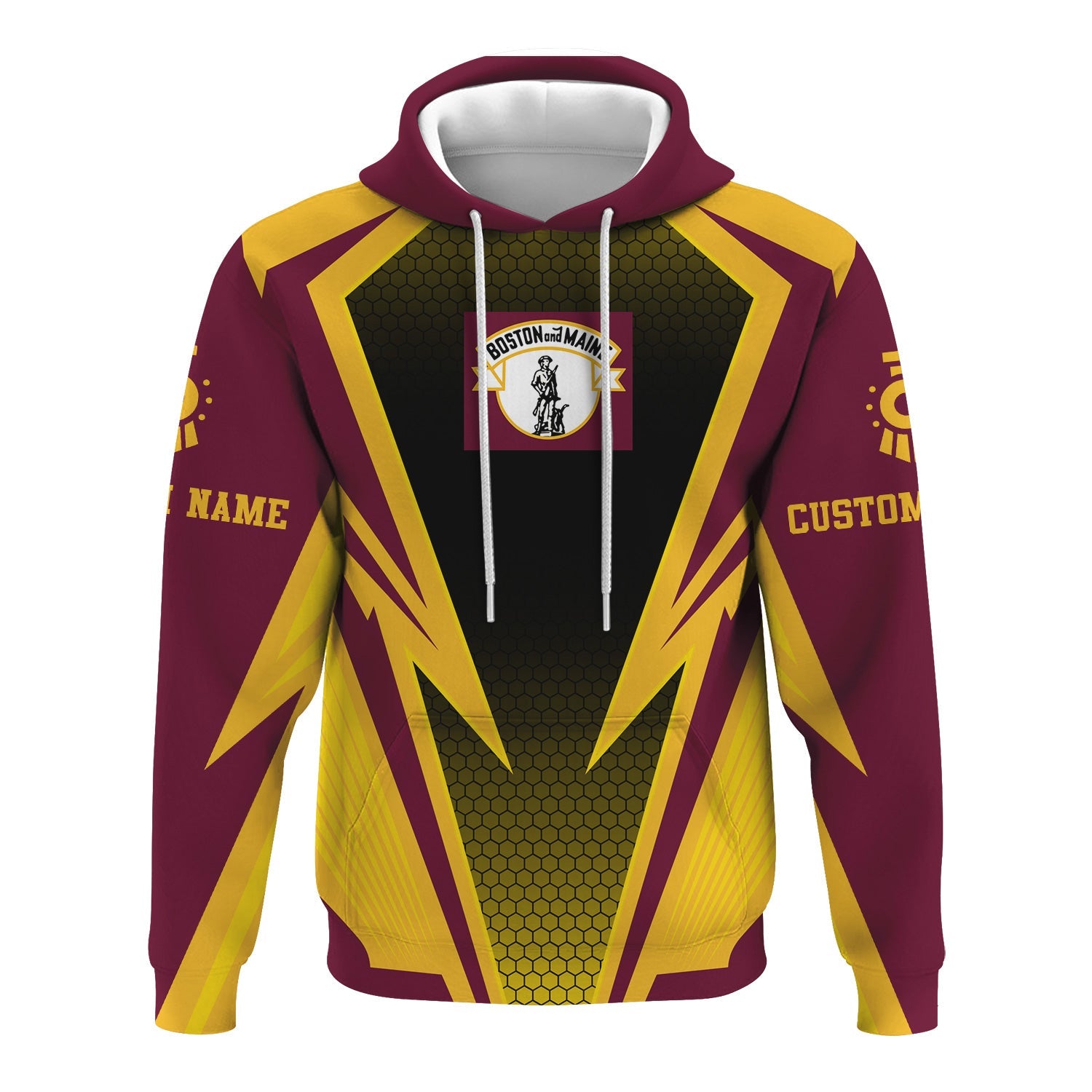 Railspirit Personalized Boston and Maine Railroad Hoodie Lightning Graphic Style Zip Up Hoodie Gift Idea For Train Lover