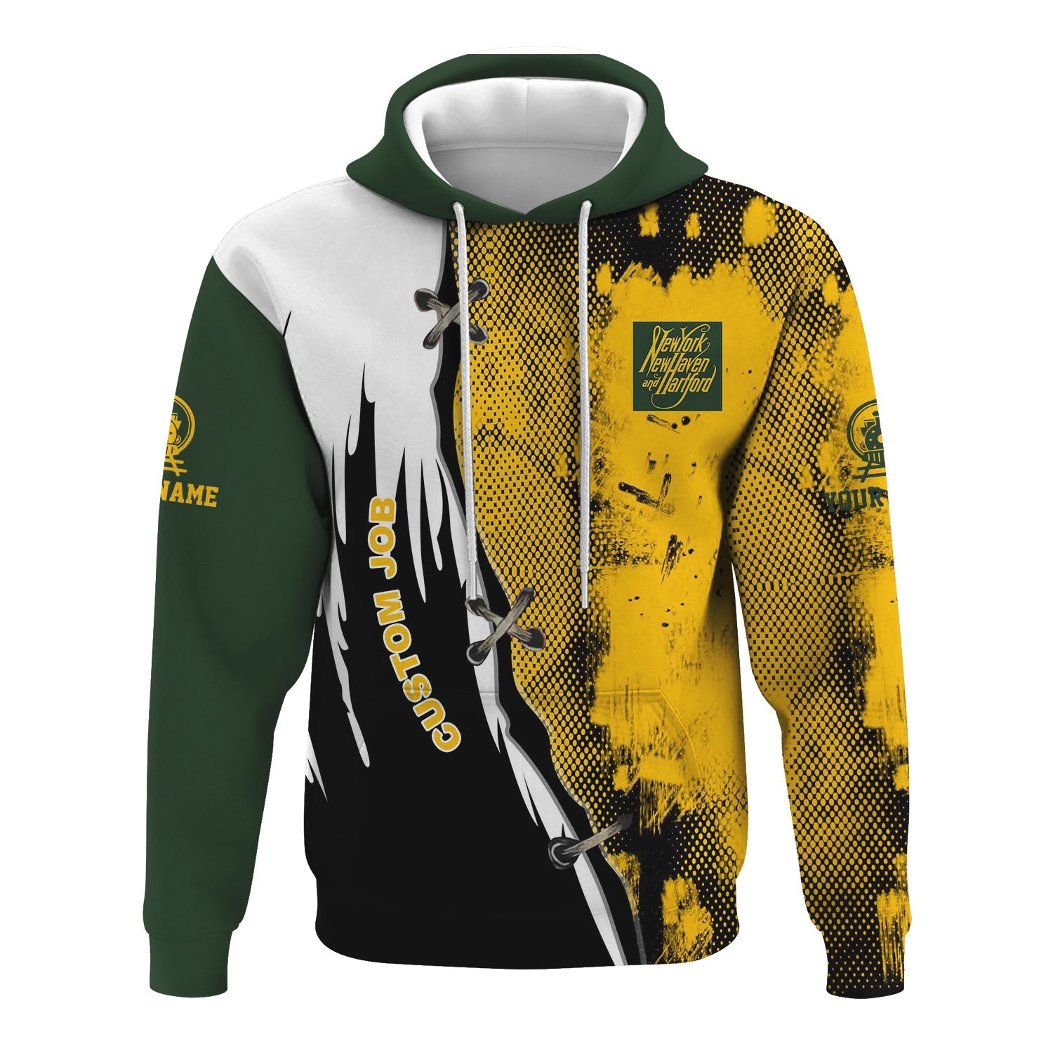 Railspirit Personalized New York, New Haven and Hartford Railroad Hoodie Retro Stitches with Custom Position New Haven Railroad Train Zip Up Hoodie