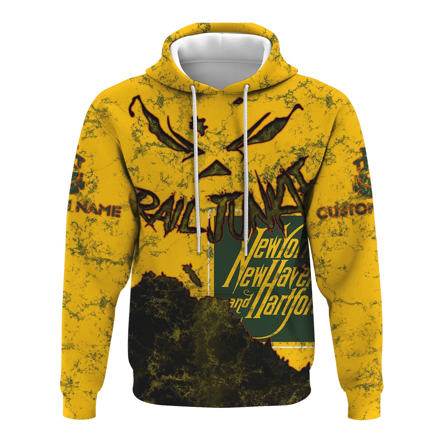 Railspirit Personalized New York, New Haven and Hartford Railroad Hoodie Torn Graphic Style New Haven Railroad Train Zip Up Hoodie For Rail Junkie