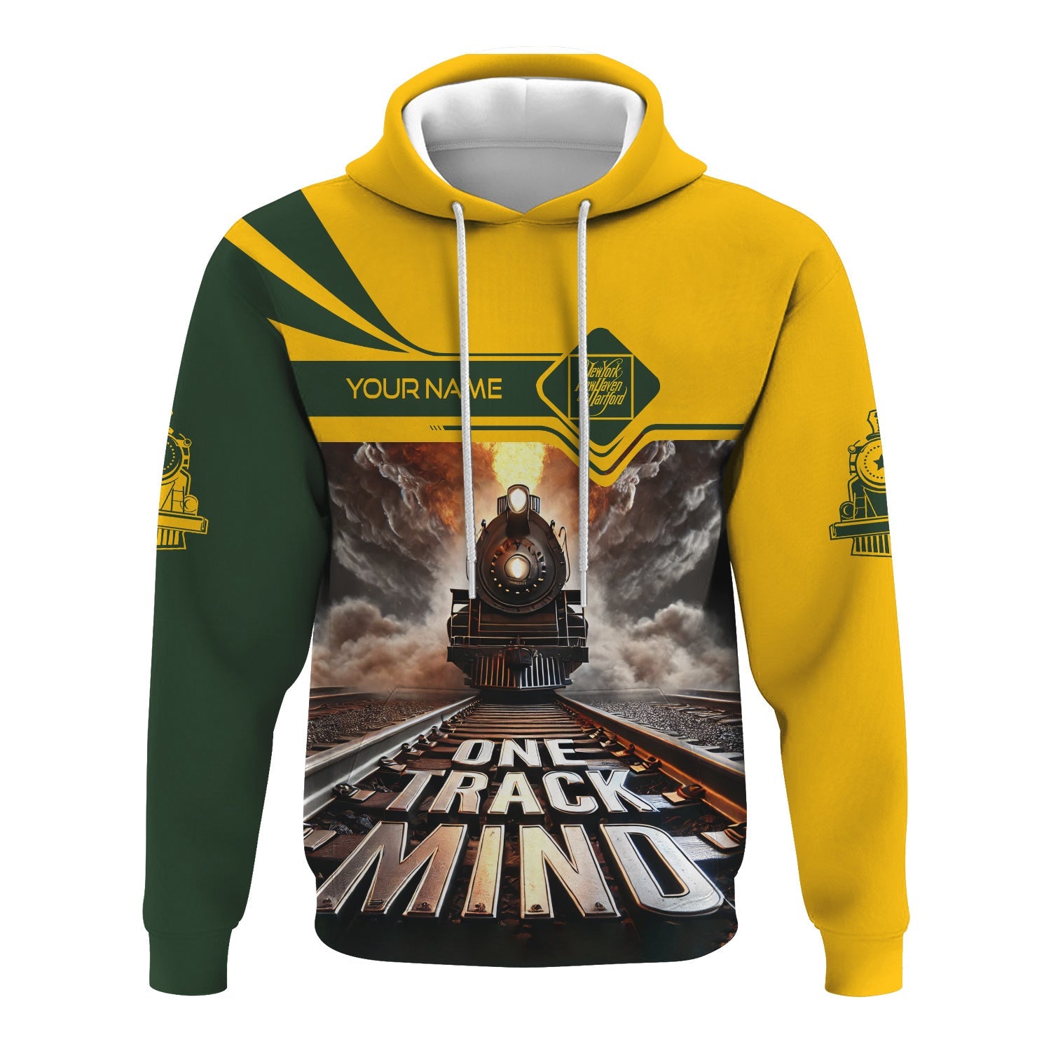 Railspirit Personalized New York, New Haven and Hartford Railroad Hoodie One Track Mind New Haven Railroad Train Printed ZIp Up Hoodie