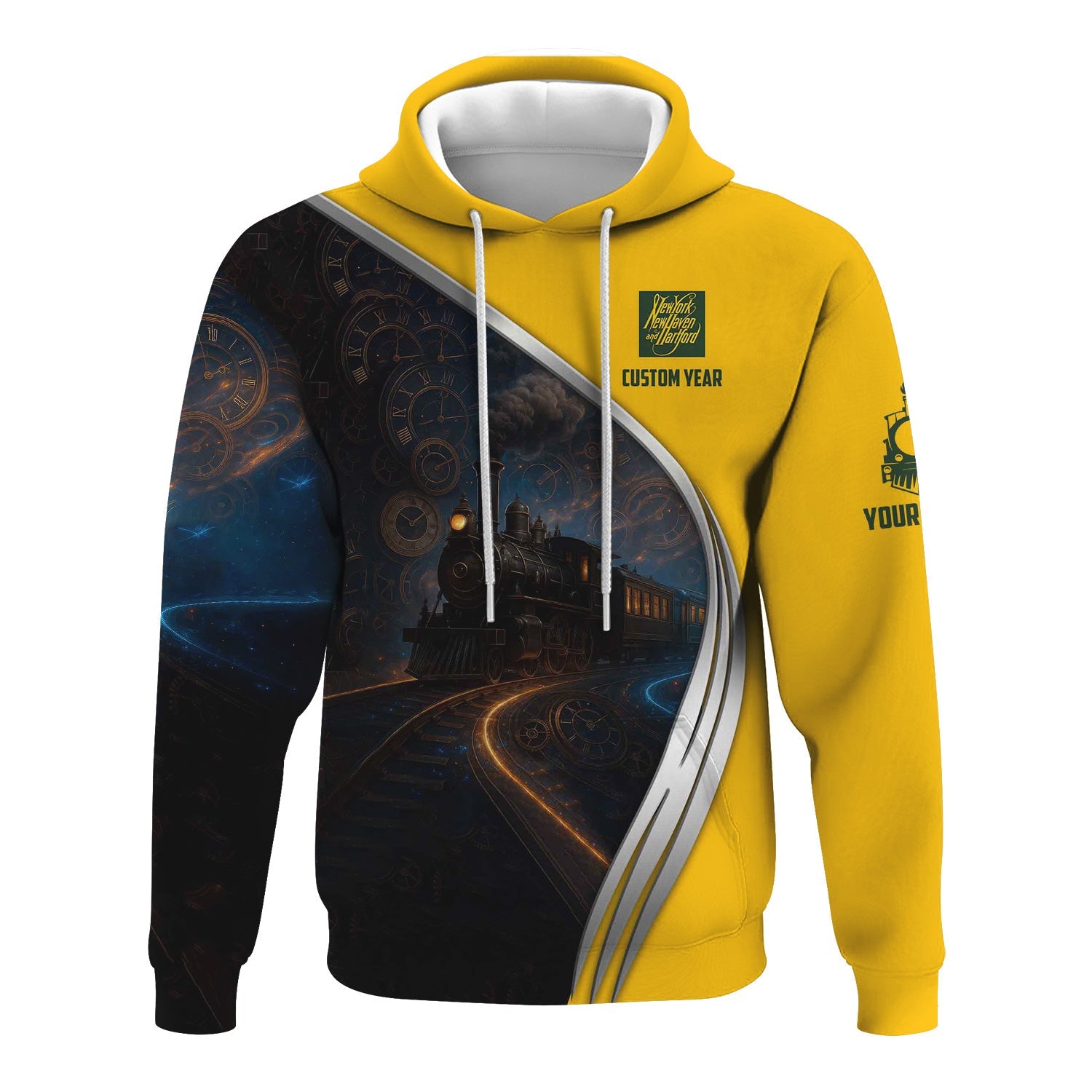 Railspirit Personalized New York, New Haven and Hartford Railroad Hoodie Steampunk Locomotive with Custom Year New Haven Railroad Train Zip Up Hoodie