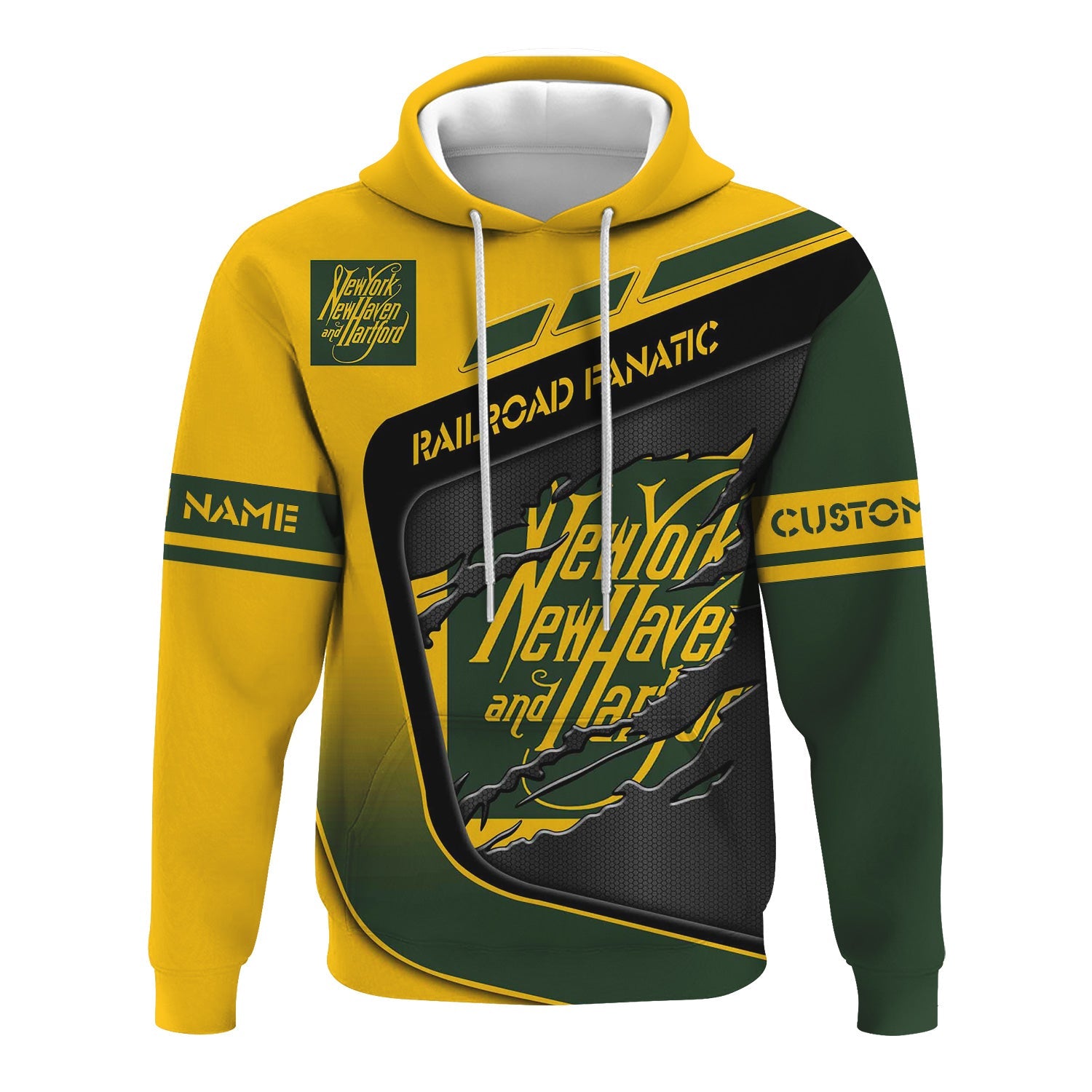 Railspirit Personalized New York, New Haven and Hartford Railroad Hoodie Ripped Texture Style New Haven Railroad Train Zip Up Hoodie